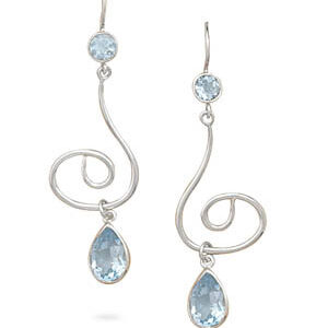 Sterling Silver and Blue Topaz Swirl Earrings