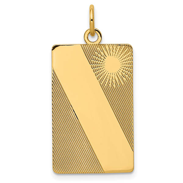 Sun Design Engravable Rectangular Disc Pendant, 14K Gold