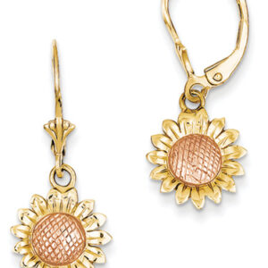 Sunflower Dangle Earrings in 14K Rose and Yellow Gold