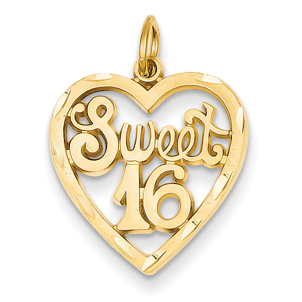 Sweet 16 Heart Charm Pendant, 14K Gold