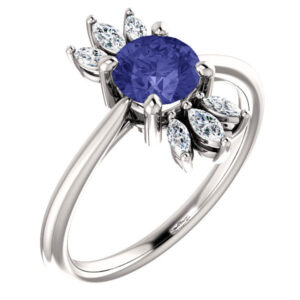 Tanzanite and Marquise Petal Diamond Ring in 14K White Gold