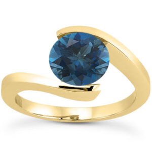 Tension-Set 1 Carat Deep London Blue Topaz Ring, 14K Yellow Gold