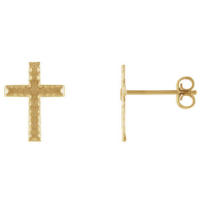 Textured Design 14K Gold Cross Stud Earrings