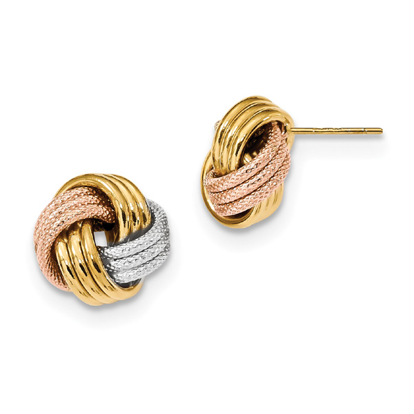 Textured Love-Knot Earrings in 14K Tri-Color Gold