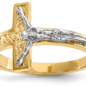 Textured Womens Crucifix Ring, 14K Two-Tone Gold