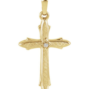 Textured Women's Diamond Cross Pendant, 14K Gold