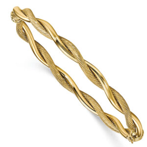 Textured and Polished Twist Bangle Bracelet, 14K Gold