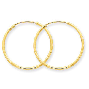 Thin 14K Gold Diamond-Cut Endless Hoop Earrings (7/8")