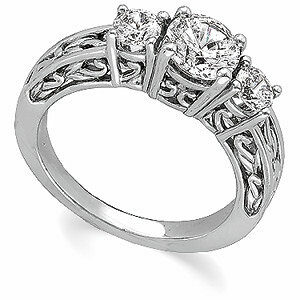 Three-Stone 1/2 Carat Paisley Diamond Engagement Ring, 14K White Gold