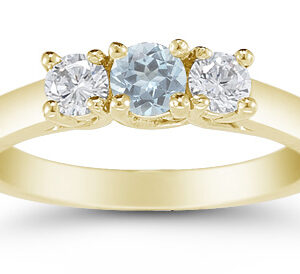Three Stone Aquamarine and Diamond Ring, 14K Gold