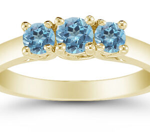 Three Stone Blue Topaz Ring, 14K Gold