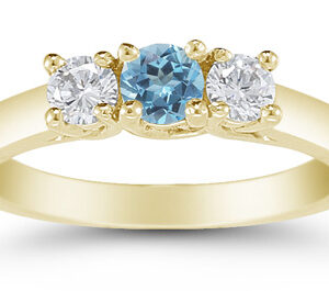 Three Stone Blue Topaz and Diamond Ring, 14K Gold