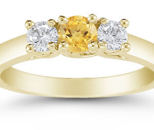 Three Stone Citrine and Diamond Ring, 14K Gold