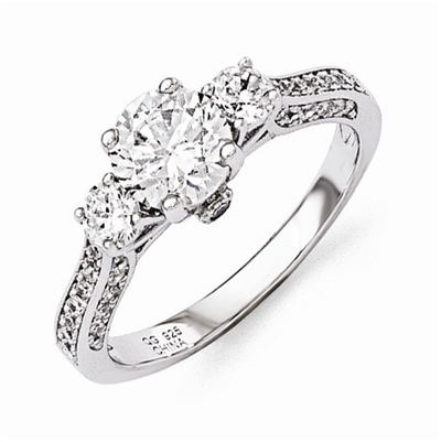 Three Stone Cubic Zirconia Engagement Ring in Sterling Silver