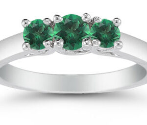 Three Stone Emerald Ring, 14K White Gold