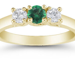Three Stone Emerald and Diamond Ring, 14K Gold