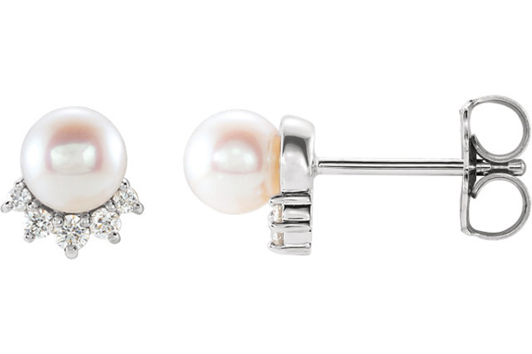 Tiara Setting Freshwater Cultured Pearl and Diamond Earrings