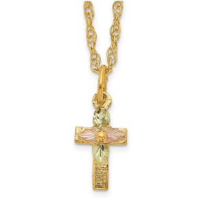 Tiny 10K Tri-Color Black Hills Gold Cross Necklace