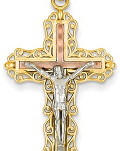 Tri-Color Gold Crucifix Pendant in 14K