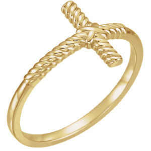 Twisted Rope Women's Cross Ring in 14K Gold
