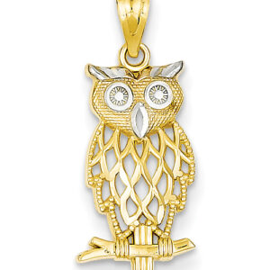 Two-Tone 14K Gold Owl Pendant
