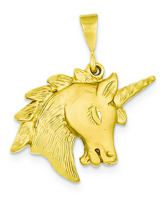 Unicorn Head Pendant, 14K Gold
