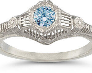 Vintage Blue Topaz Floral Ring in .925 Sterling Silver