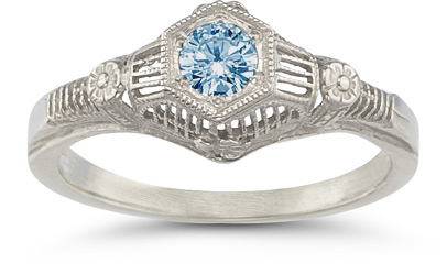 Vintage Blue Topaz Floral Ring in .925 Sterling Silver