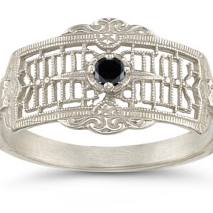 Vintage Filigree Black Diamond Ring