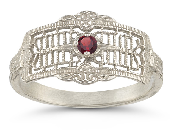 Vintage Filigree Ruby Ring in 14K White Gold