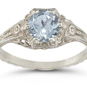 Vintage Floral Aquamarine Ring in .925 Sterling Silver