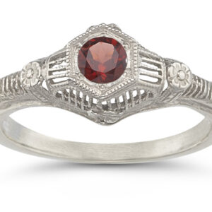 Vintage Floral Ruby Ring in 14K White Gold