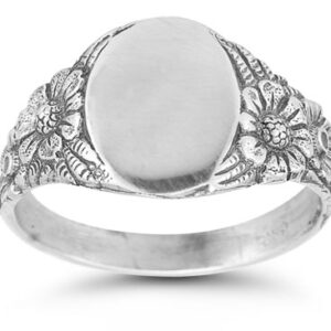 Vintage Flower Signet Ring in Sterling Silver