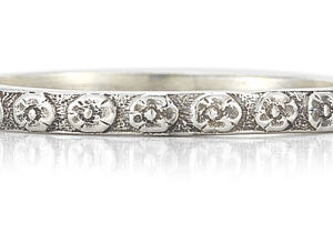 Vintage Flower Wedding Band Ring in 14K White Gold