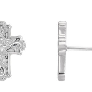 Vintage Inspired Floral Cross Stud Earrings in Sterling Silver
