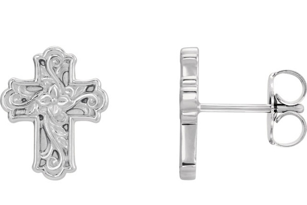 Vintage Inspired Floral Cross Stud Earrings in Sterling Silver