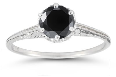 Vintage Prong-Set Black Diamond Ring in Sterling Silver