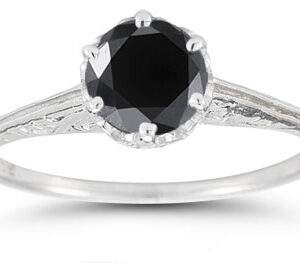 Vintage Pront-Set Black Diamond Ring in 14K White Gold