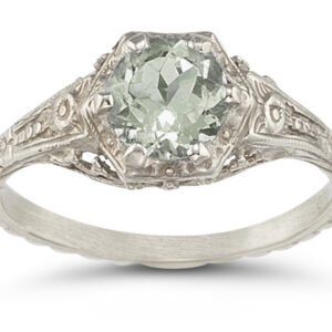 Vintage Replica Green Amethyst Floral Ring, Sterling Silver