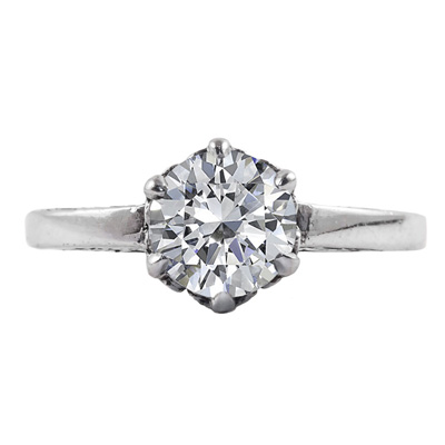 Vintage Style White Topaz Solitaire Ring in 14K White Gold