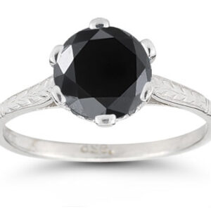 Vintage Vine Black Diamond Ring in 14K White Gold