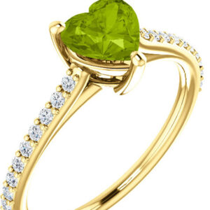 Vivacious Green Peridot Heart and Diamond Ring in Yellow Gold