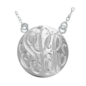 White Gold Handmade Engraved Monogrammed Medallion Jewelry Necklace