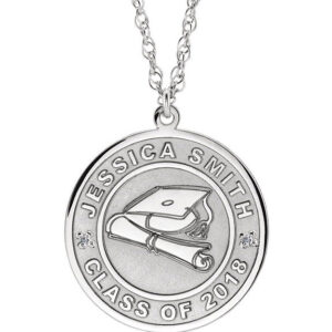 White Gold Personalized Graduation Necklace with Name and Date