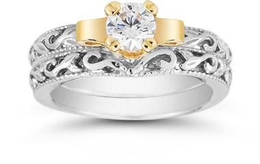 White Topaz Art Deco Engagement Ring Set