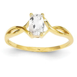 White Topaz Twist Design Birthstone Ring in 14K Yellow Gold
