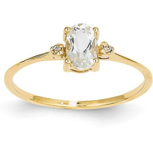 White Topaz and Diamond Birthstone Ring, 14K Gold