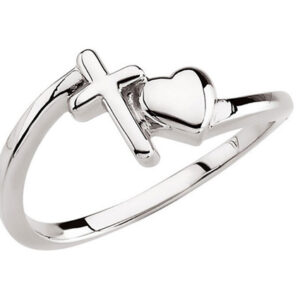 "With All Thy Heart" Christian Cross and Heart Ring, 14K White Gold