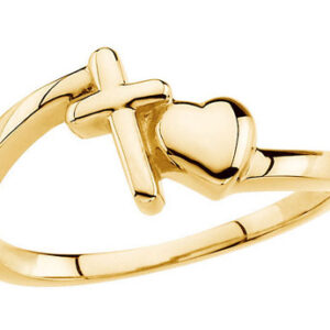 "With All Thy Heart" Cross and Heart Ring, 14K Yellow Gold
