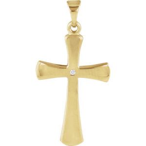 Women's 14K Gold Beveled Cross Necklace with Small Diamond